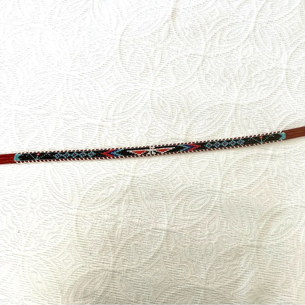 Vintage Brown Leather Belt with Multicolor Beadwork